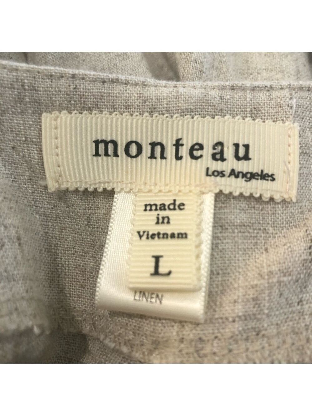 Monteau size L linen blend oatmeal color jumpsuit cropped summer wide leg - Picture 6 of 7